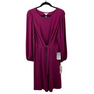 London Times Womens Sheath Dress Purple 1X Polyester Blend Stretch Tie Waist